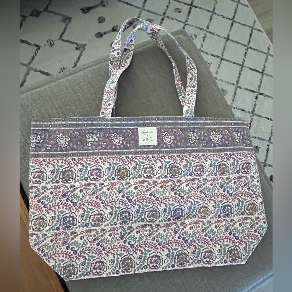 Sezane x Sea New York Purple and Cream Patterned Tote